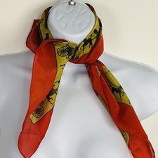 Unbranded Womens Square Scarf Red Gold Striped Horse Drawn Carriages Vintage