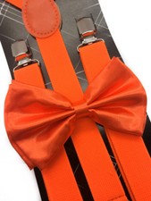 Neon Orange Suspender  BowTie Set Wedding Formal Tuxedo Adults Men Women USA 