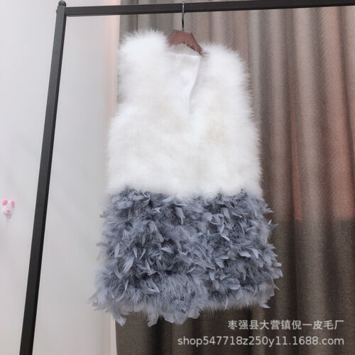 Women Vest Oversized Fur Camisole Furry Turkey Feather Ostrich Long V-neck Vest - Picture 2 of 30