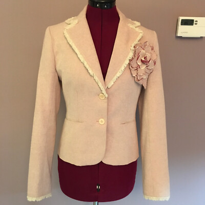 BCBG MAXAZRIA Women's Beautiful 100% Cotton Fringe Jacket Pink