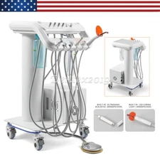 4 Holes Dental Unit System Portable Mobile Delivery Rolling Cart+Air Compressor