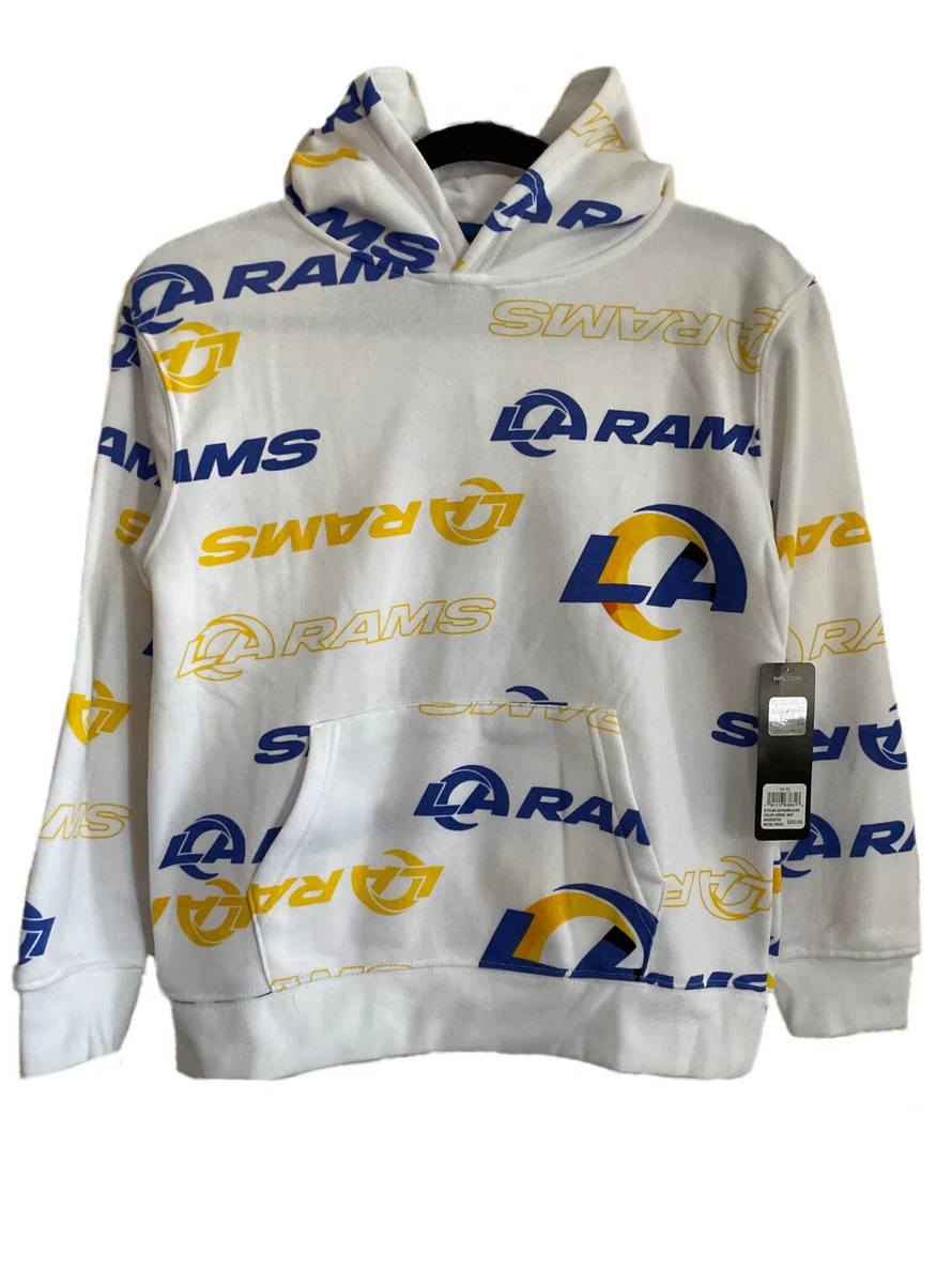 NFL Los Angeles Rams Hoodie Sweatshirt Youth Boys White w Blue Yellow Sz M L
