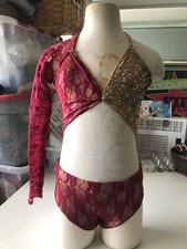 Red Gold Custom Lyrical Jazz Contemporary Acro Girls Competition Dance Costume