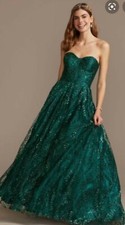 Blondie Nites Women's Corset Bodice Strapless Gown Glitter Overlay Teal Sz 11