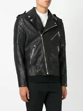 Men Biker Leather Motorcycle Genuine Black Bomber Leather Jacket XS-2XL FB439