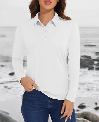 Womens Golf Shirt Basic Long Sleeve UPF 50+ Quick Dry Outdoor 4-Button Polo Tees