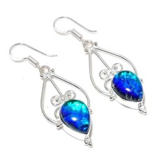Triplet Opal Gemstone Handmade 925 Sterling Silver Jewelry Earring Size 1.80"
