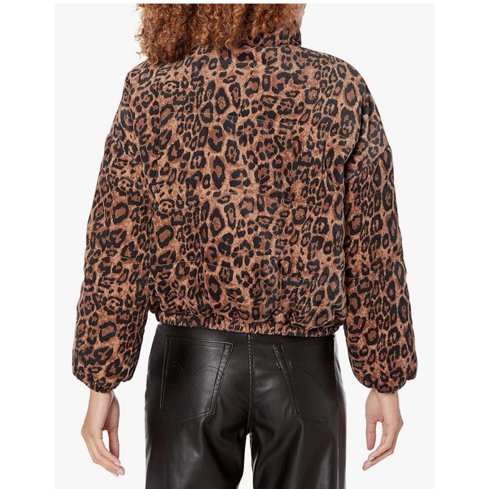 RTR Rent the Runway Animal Print Leopard Corduroy Cropped Puffer Jacket