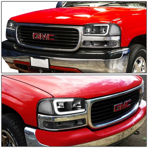 FOR 1999-2007 GMC SIERRA/YUKON PAIR LED DRL HEADLIGHT+BUMPER LAMPS BLACK/CLEAR - Picture 8 of 8