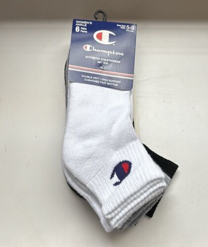 New Champion Socks Women’s Pack 6 Pairs Gray,Black & White Ankle Socks Athletic