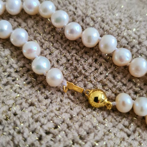 Natural 8-9mm Akoya Round Cream White Pearl 50" long Necklace , 14k clasp. - Picture 2 of 3