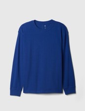 New Gap Kids Boys T-shirt 14 16 Waffle Knit Blue Long Sleeve Crew Neck Cotton