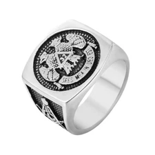 Men's Jewelry Masonic Ring Stainless Steel Freemason 32 Double Eagle Rings Biker