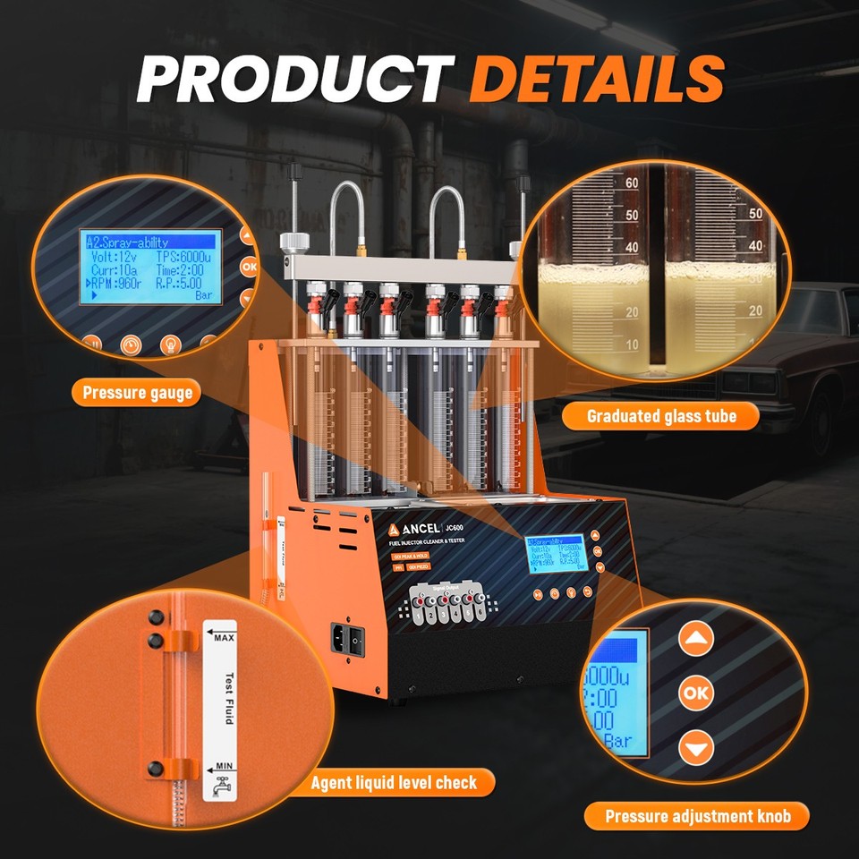 ANCEL JC600 GDI Piezo 6-Cylinder Car Fuel Injector Tester Cleaner ...