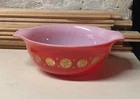 Vintage Glasbake Red US Gold Coins Chips Bowl J2356 Handle Bowl 9 3/8" x 10 3/4"