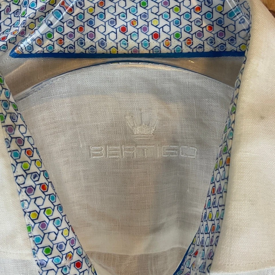 Camisa de vestir Bertigo de lino con botones de manga larga para hombre, cáscara de huevo - talla S Foto 3 de 4