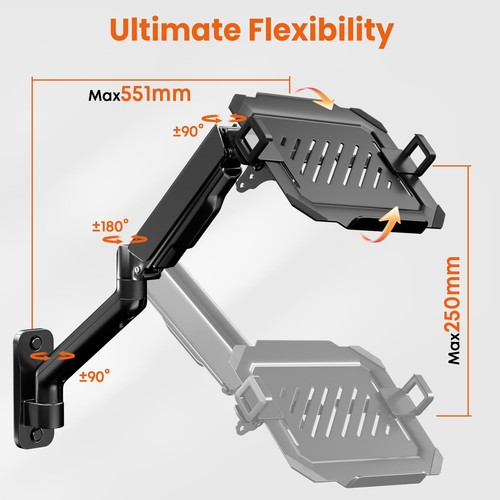 2-in-1 Laptop Wall Mount with Detachable Tray | Gas Spring Adjustable Arm for... - Picture 4 of 7