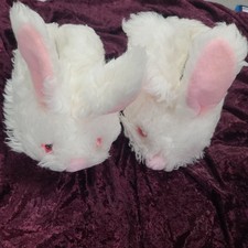 VTG Bunny Slippers Canadian Critters Childs Small White Handmade Leather NOS