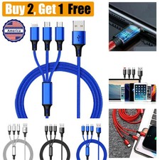 Multi Charging Cable 4ft 3 in 1 Charger Cord, Multiple Rapid Nylon Braided Cable