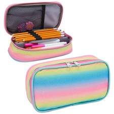 Rainbow Glitter Pencil Case for Girls, Marker Art Supply - Large Compressib...