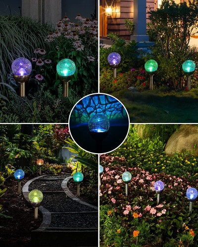 Solar Garden Lights Cracked Glass for Outdoor Waterproof Landscape Pathway De... - Picture 3 of 6