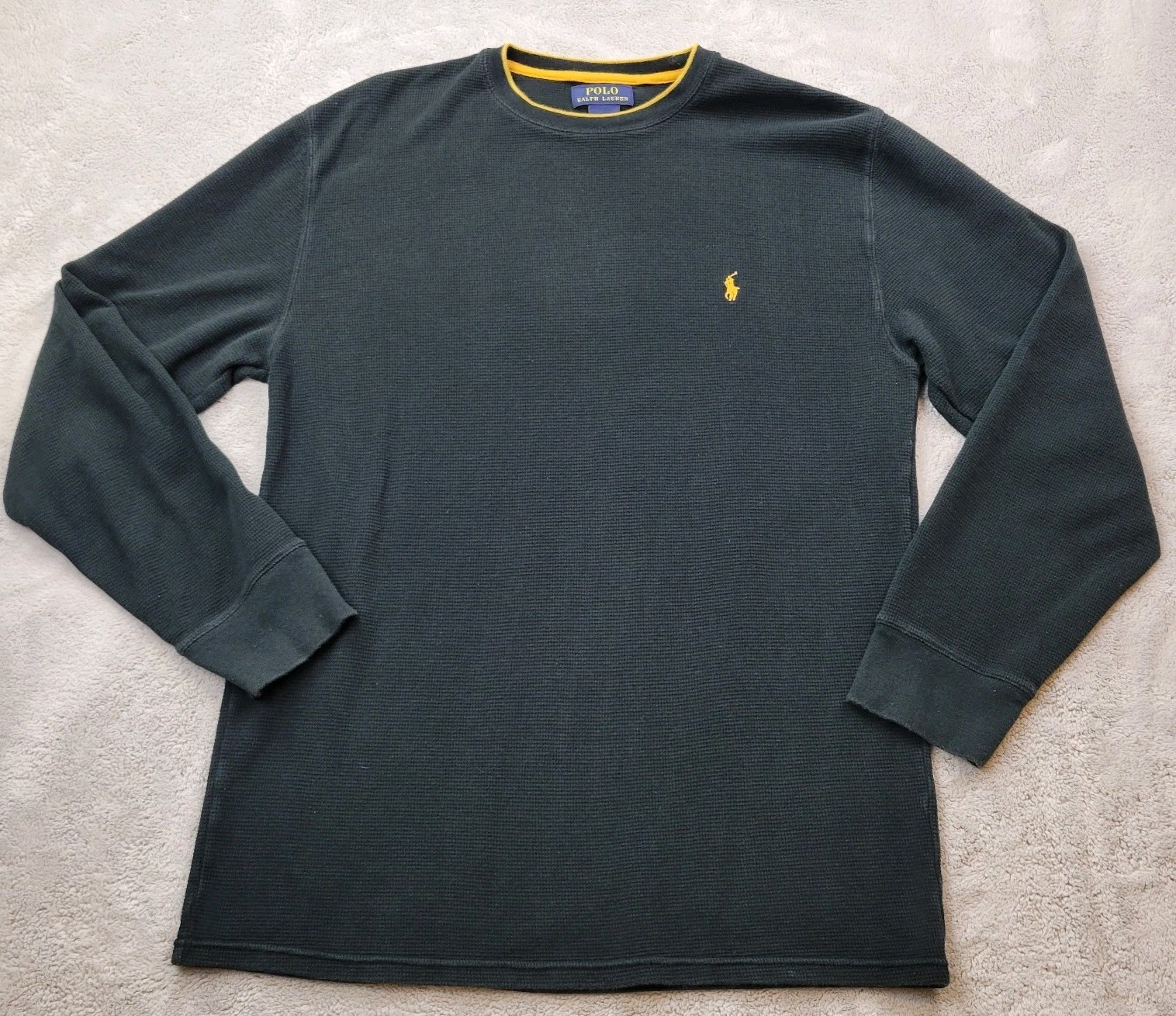 Polo Ralph Lauren camicia termica girocollo uomo XL nera manica lunga waffle maglia pony