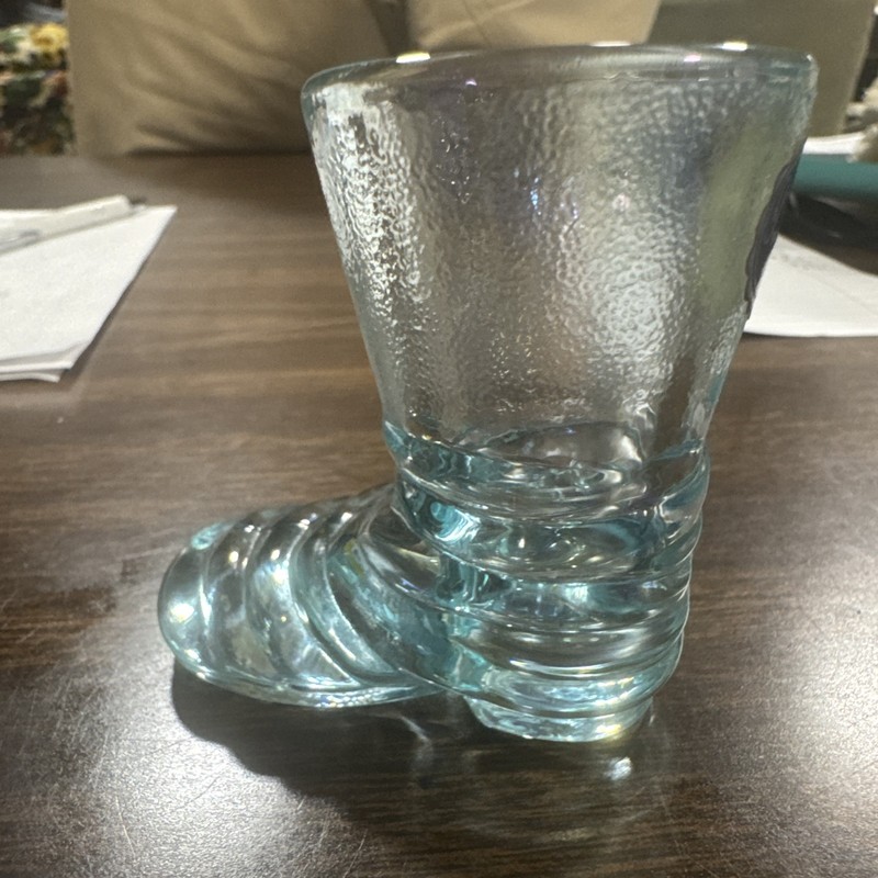Vintage Imperial Glass Blue Iridescent Boot Toothpick Holder Shot Glass Planter 
