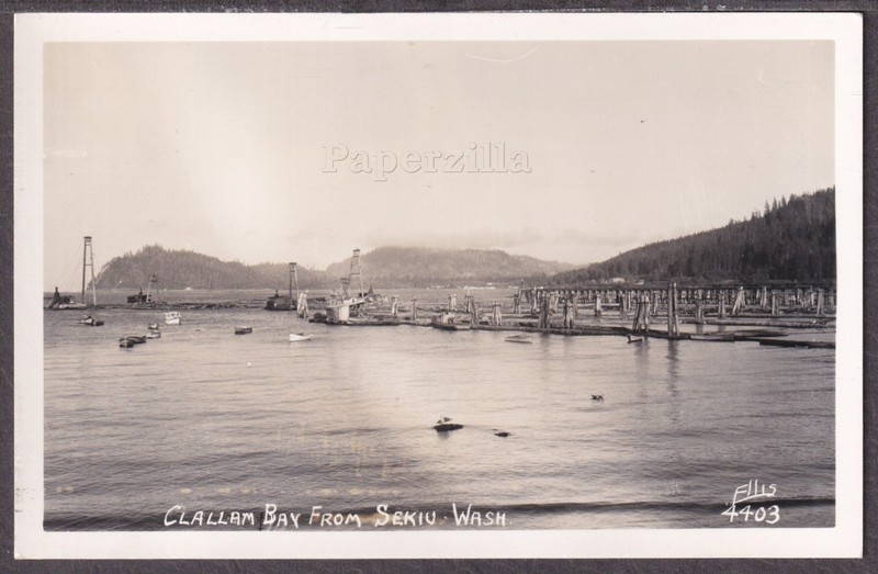 WA Sekiu RPPC 1950's LOG RAFTS & CLALLAM BAY from SEKIU Ellis 4403