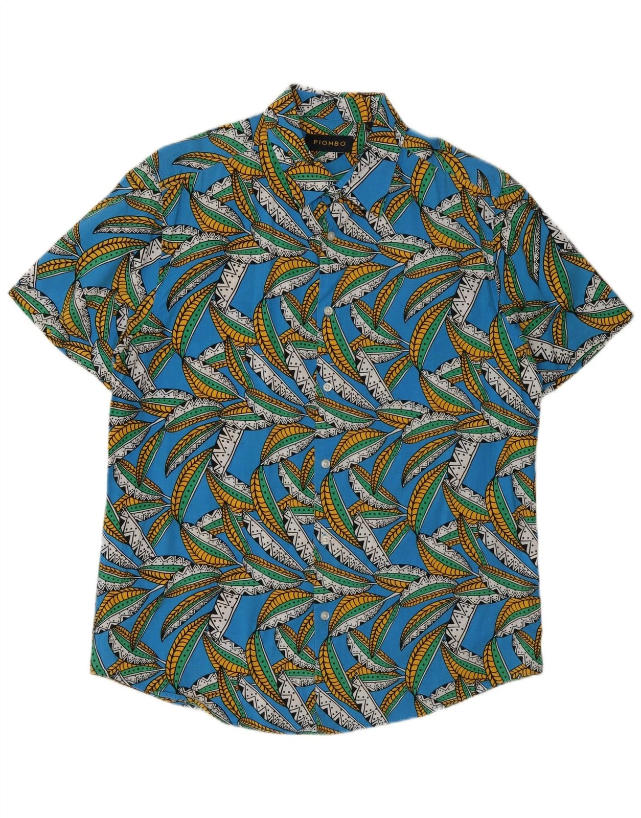 Piombo Mens Short Sleeve Shirt Medium Blue Floral Cotton AU21