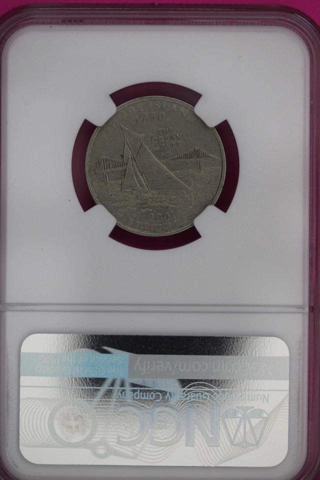 Mint Error Missing Clad Layer Obverse 2001 P AU 55 Rhode Island Quarter NGC 957 - Image 2 of 3