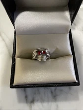 VTG Silver Plate Skull Ring Red Eyes Size 6