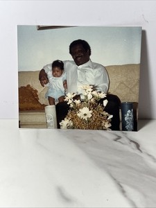 Vintage African American Photo Grandfather And Granddaughter Large Flowers 