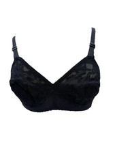 VTG VANITY FAIR BLACK POINTY BULLET FLORAL LACE SHEER BRA 34B STYLE 71-8