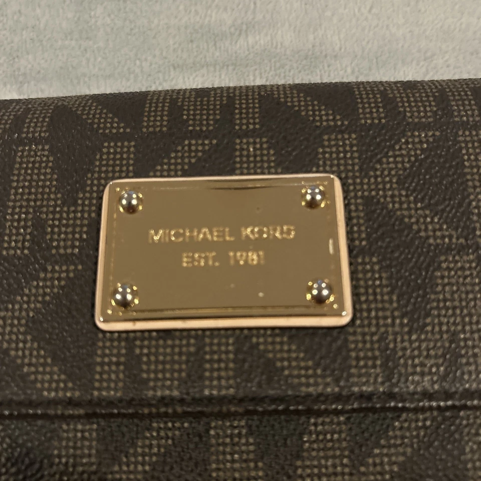 Michael Kors Coated Canvas Monogram Print Trifold Envelope Card Wallet Brown - Image 2 of 4