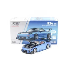 Xcartoys x POP RACE 1:64 RX-7 Re-Amemiya Widebody Chorome Blue Diecast Model Car