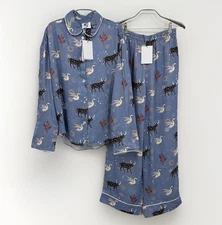 Sleeper Pastelle Oversized Pajama Shirt & Pants Set Blue Mystic Print sz XXS-XS