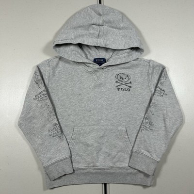Little Boys Polo Bear French Terry Hoodie Sweatshirt Size 6 Toddler Gray Black