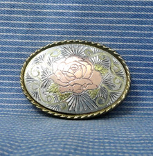 Cowgirl Western Rose Dress Belt Buckle Pressed Metal Inlay Vtg 80s W USA .CPA917