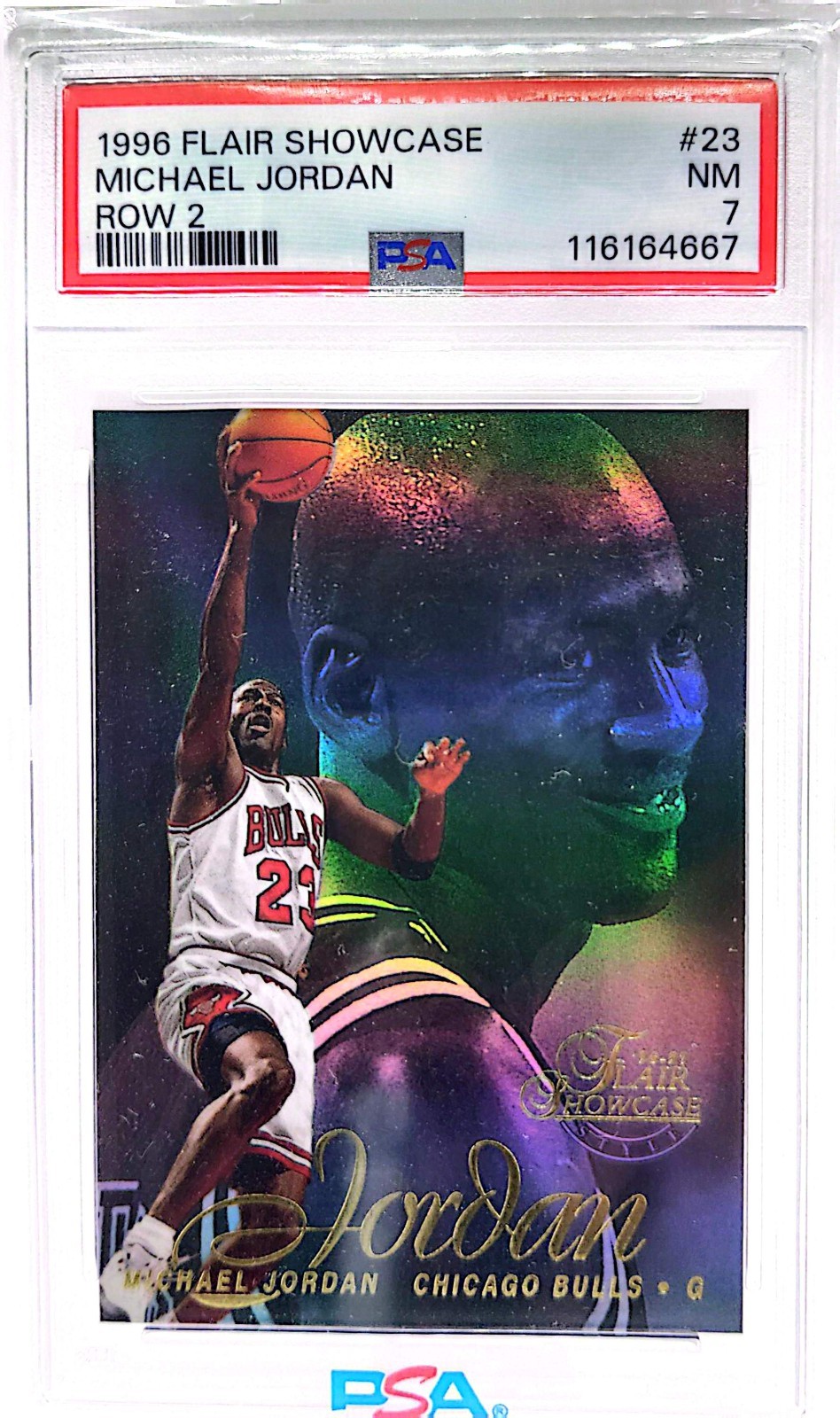 🔥🔥 MICHAEL JORDAN 1996-97 FLAIR SHOWCASE ROW 2 #23 🔥🔥 PSA 7 NEW GRADE