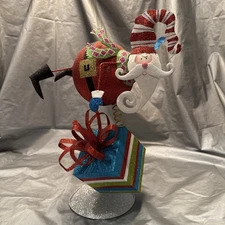 Pier 1 One VTG SANTA CLAUS BOBBLE FLY OVER PRESENT GLITR Figurine 13.5” HTF VGUC