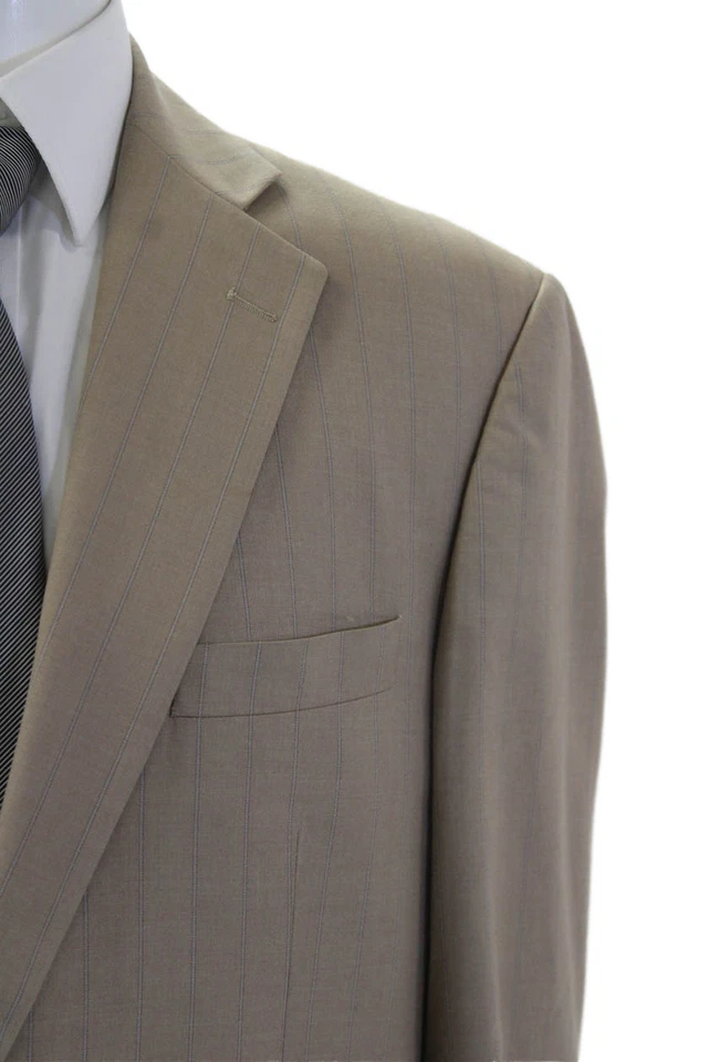 Traje Vitarelli Para Hombre Rayas Dos Botones Solapa Ancha Beige Azul Talla 44 Largo/38 Foto 3 de 4