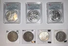 7oz Silver Lot | 3x 2020-P Silver American Eagle MS70 FDOI + 4 Morgan Dollars