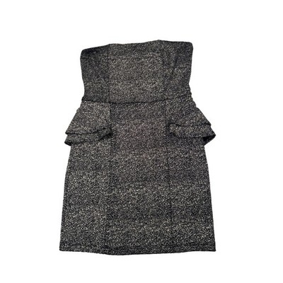 Windsor Womens Strapless Peplum Mini Dress Silver Black Metallic RD5219D Size M