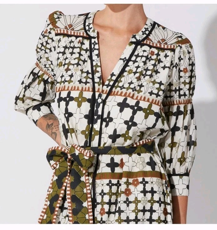 Cleobella Zariah Long Sleeve Maxi Dress Art Deco Print Belted Women's XS image 4
