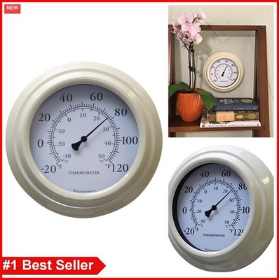 Wall Thermometer 8 Inch Cream Analog Dial Indoor Outdoor Decorative Temperature