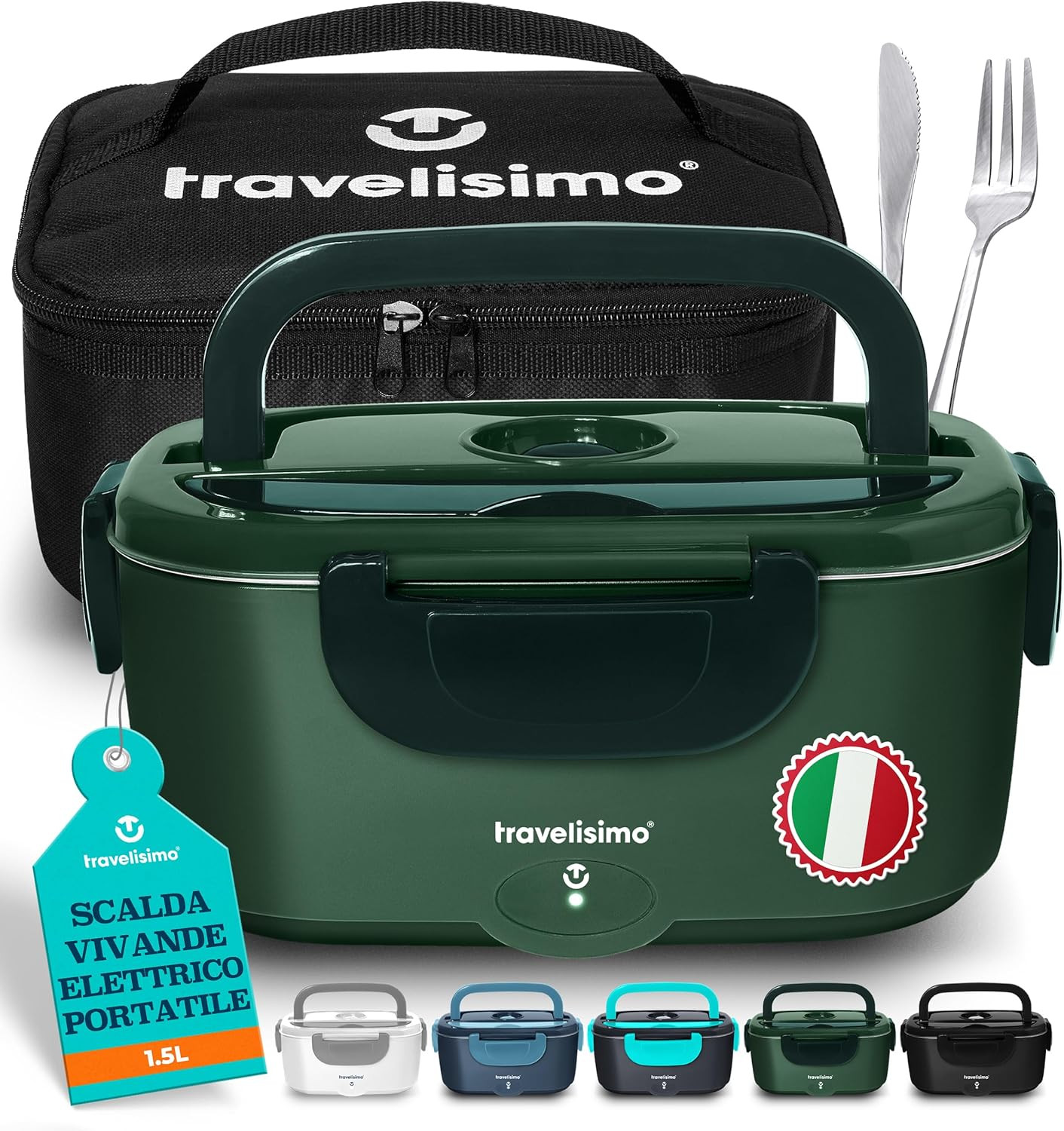 Scaldavivande Elettrico 80W 1.5L Porta Pranzo 220V/12V/24V per Camion e Ufficio