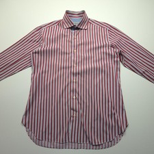 Brioni Mens Dress Shirt Large Red Blue Stripe Business Casual Cutaway Collar L