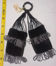 Vintage Black Beaded Miser Purse Victorian Style Glass Beads Tassel Fringe Ring