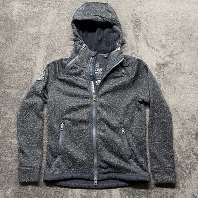 Superdry Jacket Mens XL Heather Blue Mountain Storm Double Zip Hood Fleece Japan