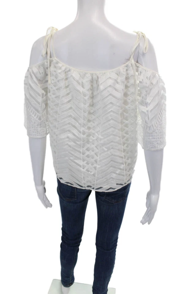 Blusa blanca Parker para mujer manga corta hombro frío cuello redondo talla XS Foto 3 de 4